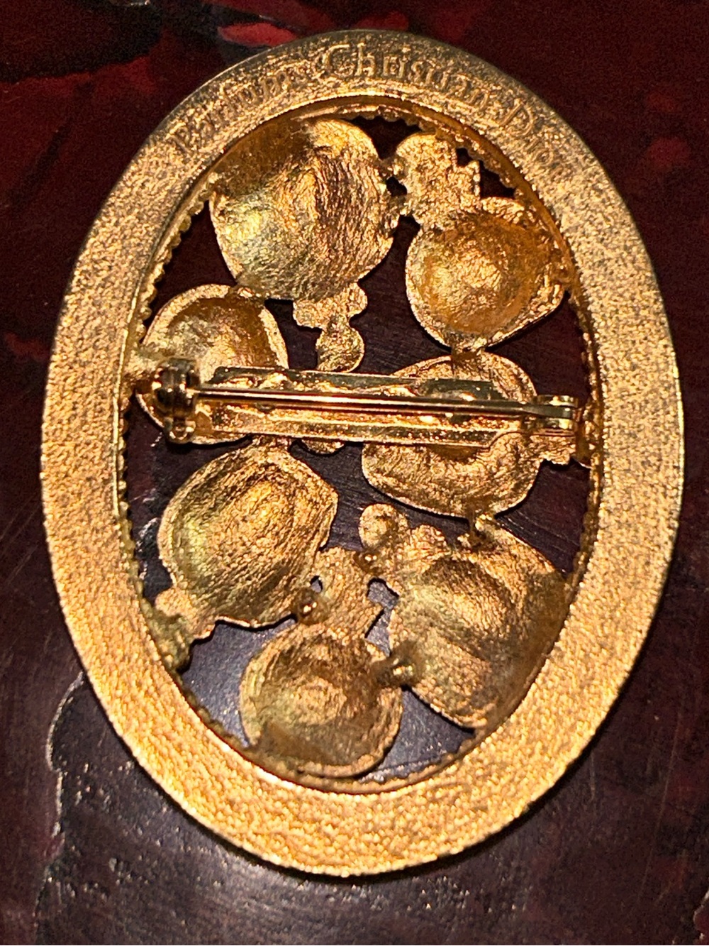 Vintage Christian Dior Gold Plated Oval Brooch with Perfume Bottles, Authentic - Picture 4 of 8